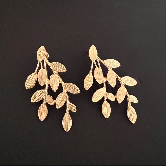 Jewelry - Gold Botanical Leaf Cascade Earrings, multiple branches, post evening earrings